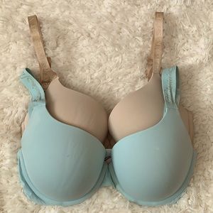 Victoria's Secret Blue and Cream T-Shirt Bra with Molded Cups